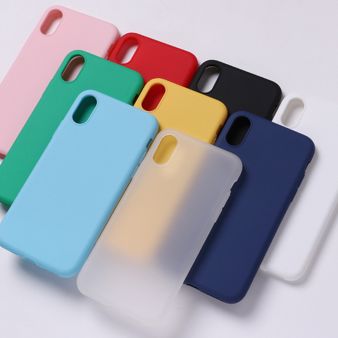 Silicone solide bonbons mat Simple téléphone souple mince Fundas Capa Coque arrière pour iPhone 11 7plus 7 6S 5S 8 8plus X XS Max Case ► Photo 1/6