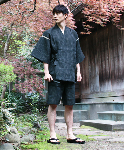 Ensemble Kimono d'été 95% coton pour hommes, pyjama de style japonais, vêtements de nuit, à manches courtes, Yukata A52511 ► Photo 1/6