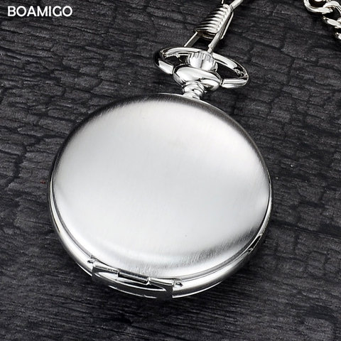 Bomigo-montres de poche FOB, mode mécanique, main, vent, en argent, cadeau, étui en alliage avec chaîne ► Photo 1/6