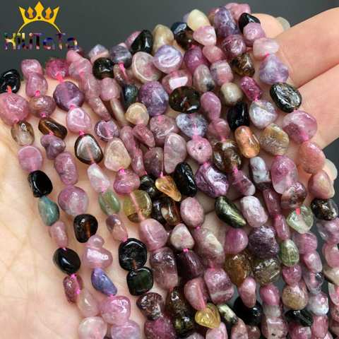 Perles Tourmaline naturelles, colorées, amples, pour la fabrication de Bracelet bijoux à bricoler soi-même, brins de 15 pouces, 4-8mm ► Photo 1/6