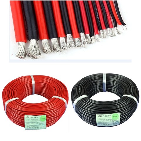 Câble SR en Silicone souple résistant à la chaleur, 2 pièces, 1 mètre rouge et 1 mètre noir, 12AWG / 14AWG / 16AWG / 22AWG/24awg, pour jouets RC ► Photo 1/5