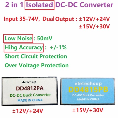 Alimentation électrique double isolée 15W 35-74 à +-12V, 15V, 24V, 30V DC, module de conversion Boost-Buck ► Photo 1/6