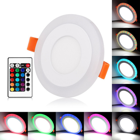 Plafonnier LED circulaire encastrable avec télécommande, 2 couleurs, rvb/blanc/chaud, 6/24W, 3 modèles d'éclairage ► Photo 1/4