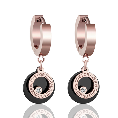 Boucles d'oreilles en cercle noir en zircon, incrustées d'amour pour femmes, en acier inoxydable, pour mariage, vente en gros, nouvelle collection ► Photo 1/6