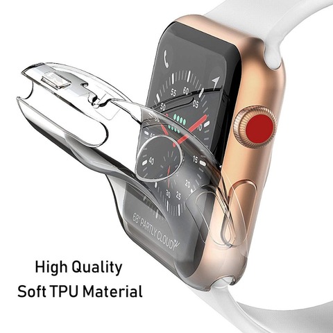 Coque de protection en Silicone pour Apple watch, pour Apple watch série 6 5 4 3 44mm 40mm iwatch 42mm 38mm tout autour Ultra-mince transparent pour accessoires iwatch ► Photo 1/5