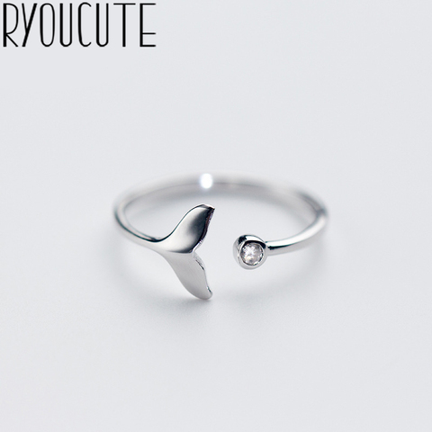 RYOUCUTE − anneaux queue de sirène pour femmes, bijoux couleur argent véritable, mignon, à la mode, anneau Antique, déclaration, 100% ► Photo 1/4