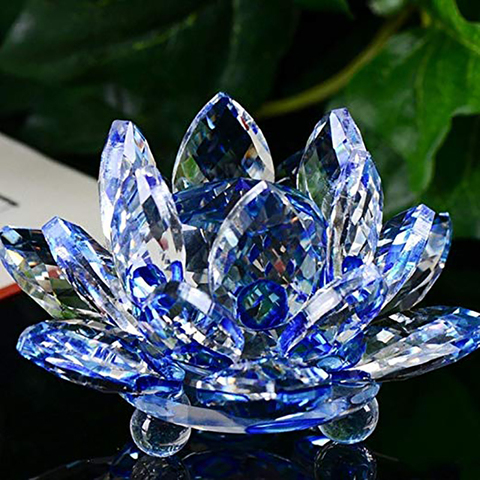 Fleur de Lotus en cristal bleu, 80/100/120/140mm, pour Feng Shui, collection de fleurs de Lotus, pour décoration de maison et bureau ► Photo 1/4