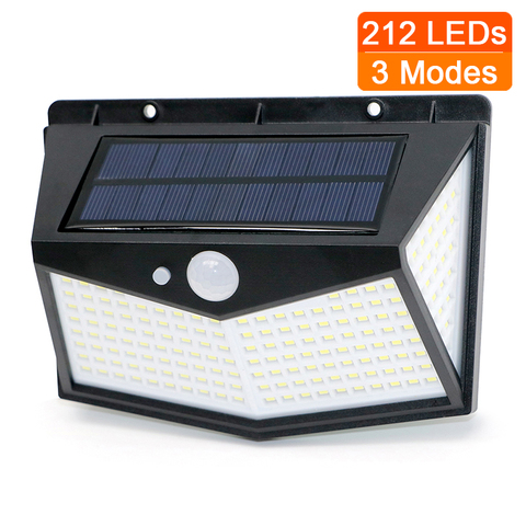 4 côtés 212LEDs 3 modes lueur PIR capteur de mouvement lampe murale solaire jardin lampe à énergie solaire toujours sur la nuit réverbère extérieur ► Photo 1/6