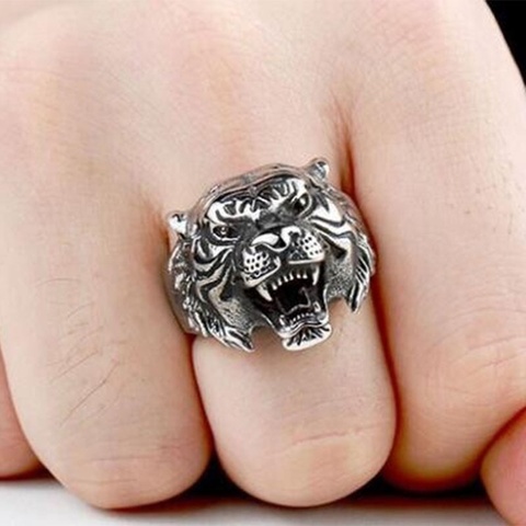 Personnalité Punk homme Tigre Bague homme Animal Exquis Bijoux Bague En Acier Titane (taille: 8-11) ► Photo 1/6