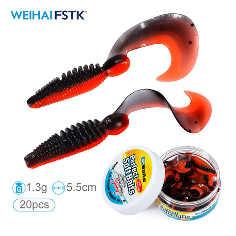 Vers appâts souples 20 pièces/pot bouclé longue queue leurres de pêche 55mm 1.3g Wobblers pêche carpe leurres souples Silicone appâts artificiels ► Photo 1/5