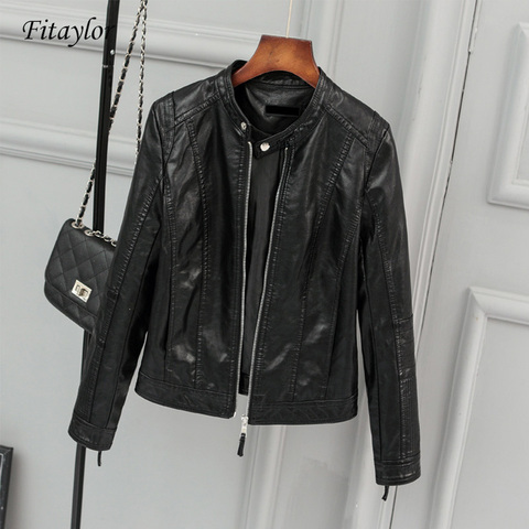 Fitaylor – blouson de motard en similicuir Pu femme, vêtement d'extérieur, col rond, Slim, avec fermeture éclair, pour moto, printemps-automne ► Photo 1/6