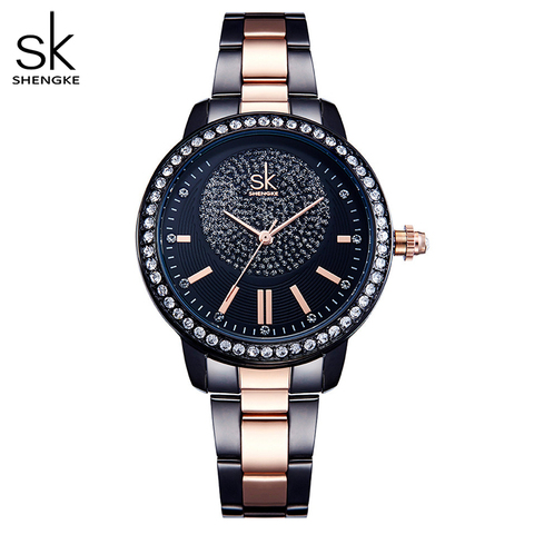 Shengke – montre-bracelet de luxe en cristal pour femmes, en or Rose, à Quartz, de marque supérieure, pour filles ► Photo 1/6