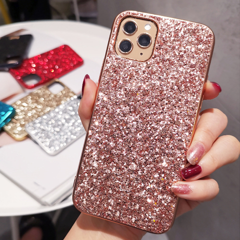 Bling Paillettes Paillettes Étui Mince Pour iPhone 11 Pro Max Cas Placage Pour iPhone 11 12 X XR XS Max 6S 7 8 Plus Couverture Brillant ► Photo 1/6