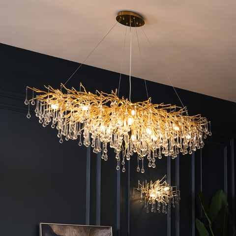 Lustre en cristal moderne de luxe avec branches dorées, luminaire décoratif d'intérieur, idéal pour un salon, un hôtel ou un hall ► Photo 1/6