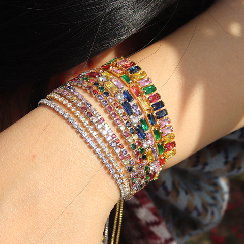 Bracelet ajustable en Zircon arc-en-ciel pour Femme, bijou brillant Cz, chaîne serpent, cadeaux de noël ► Photo 1/6