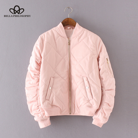 Bella philosophie automne hiver quilting bomber veste femmes manteau fermeture éclair à manches longues veste d'hiver coton-rembourré rose outwear ► Photo 1/6