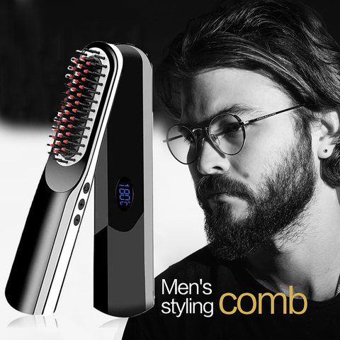 Lisseur de barbe pour hommes, peigne à lisser sans fil, brosse à cheveux multifonctionnelle, outil de coiffure rapide ► Photo 1/6