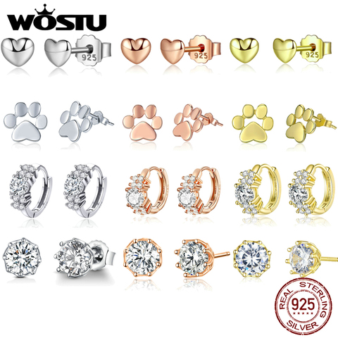 WOSTU 100% 925 argent Sterling et or couleur pour toujours boucles d'oreilles avec CZ clair pour les femmes Original Fine argent bijoux cadeau ► Photo 1/5