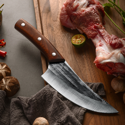 Couteau à désosser en acier au carbone forgé à la main, Chef serbe Camping en plein air couteau de cuisine à viande couteau à légumes ► Photo 1/6