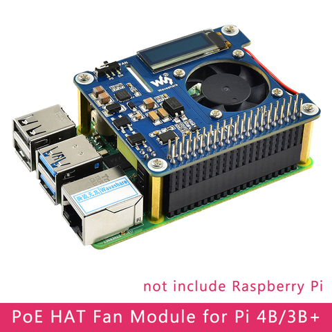 Raspberry Pi 4 puissance sur Ethernet HAT (B) réseau PoE 802.3af avec température du ventilateur de refroidissement OLED pour Raspberry Pi 3B +/4B ► Photo 1/6