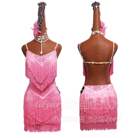 Robe de danse latine rose pour femmes, nouvelle vente, promotion de magasin, meilleure vente ► Photo 1/6