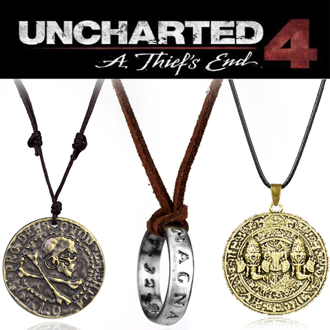 Jeu Uncharted 4 collier fin de voleur Nathan Drake pendentif collier longue chaîne courte Pirate crâne pièce de monnaie bijoux Fans Collection ► Photo 1/6