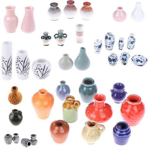 1/2/3/5/7/9 pièces/ensemble maison de poupée Mini céramique porcelaine Vase accessoires maison de poupée Miniatures 1:12 accessoires décoratif Miniature ► Photo 1/6