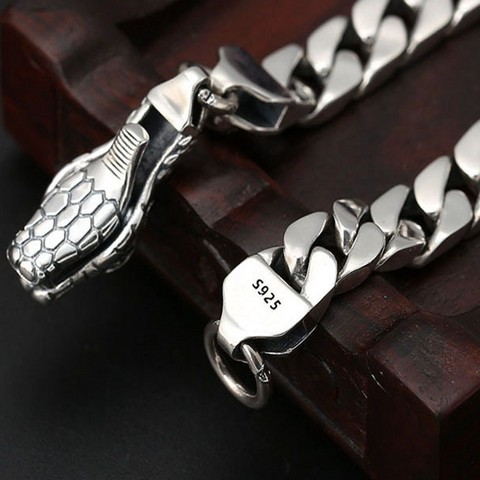 Nouveau s925 argent Sterling poignet chaîne bijoux Thai argent à la mode serpent tête boucle corps nu hommes Bracelet cadeau personnalisé ► Photo 1/6