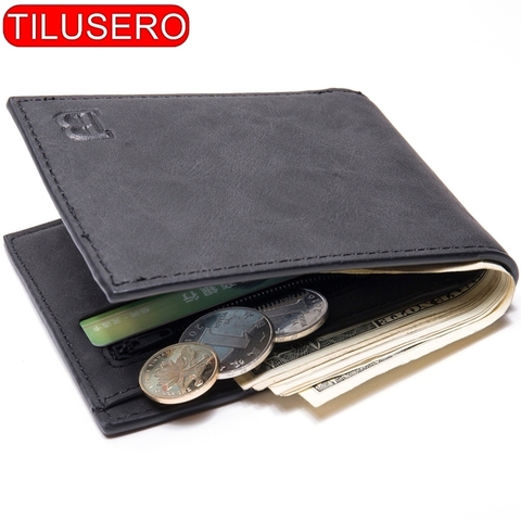 Mini portefeuille Slim pour hommes, porte-monnaie à fermeture éclair, Mini porte-cartes Compact, porte-monnaie ► Photo 1/6