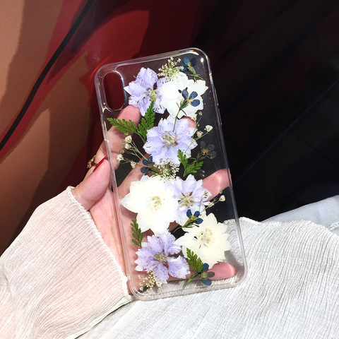 Qianliyao vraie fleur séchée étuis de téléphone transparent pour Xiaomi Redmi Note 7 6 Pro Note 5 6 8 9 Pro Plus étui souple à fleurs couverture arrière ► Photo 1/6