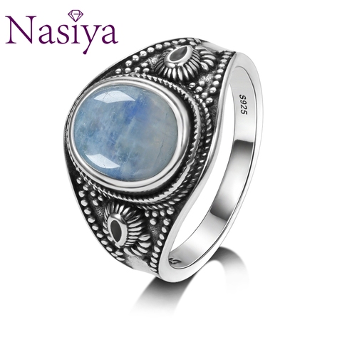 Nasiya – bague en argent 925 avec pierre de lune naturelle pour homme et femme, bijou fin, cadeau de mariage, d'anniversaire ou de fiançailles ► Photo 1/6