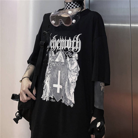 T-shirt à manches mi-longues pour homme et femme, Hip Hop, Streetwear, ample et court avec imprimé Punk japonais ► Photo 1/5