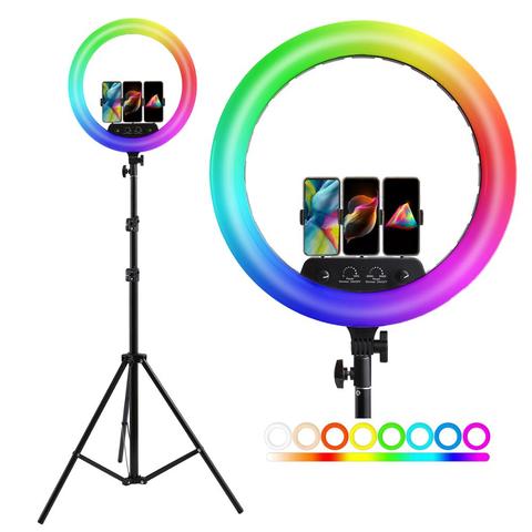 Anneau lumineux Led RGB 14/18 pouces, télécommande téléphone, grande lampe avec trépied de 200cm, pour photographie et studio vidéo, maquillage ► Photo 1/6