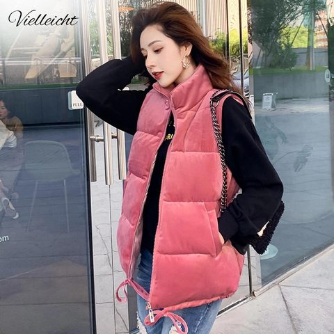 Vicht – veste en velours sans manches pour femme, gilet court d'hiver, en duvet, col montant, coupe-vent, chaud ► Photo 1/6