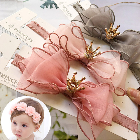 Bandeau de fleurs en dentelle pour bébés, couronne avec nœuds, bandeau Turban élastique pour cheveux de princesse, accessoires de cheveux pour bébés filles ► Photo 1/6