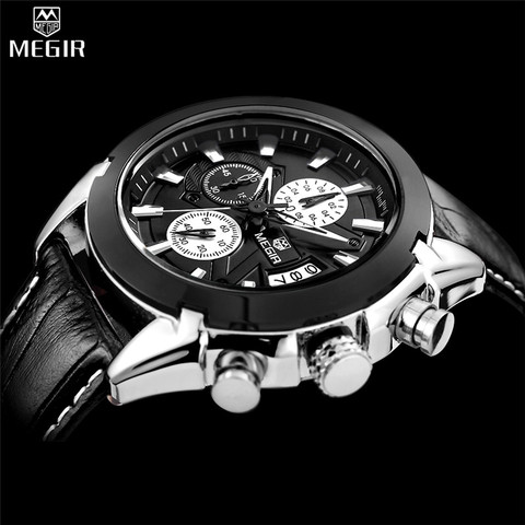 MEGIR – montre en cuir pour homme, marque de luxe, chronographe, étanche, Sport, militaire, 2022 ► Photo 1/6