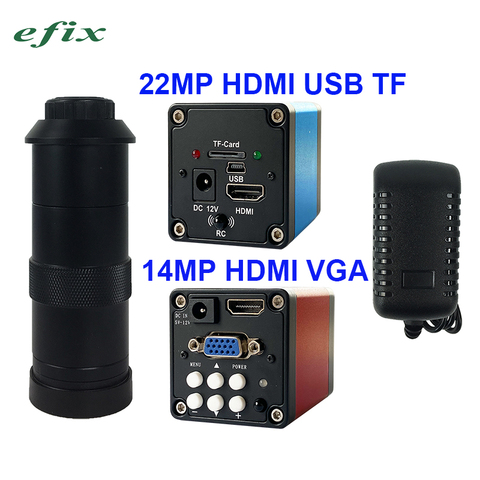 Microscope vidéo numérique HDMI HD 22mp, USB TF/14mp HDMI VGA, caméra + objectif 130x C pour téléphone, soudage PCB réparation ► Photo 1/6