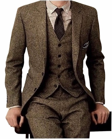 Dernier manteau pantalon conceptions marron Tweed costume hommes Vintage hiver formel costumes de mariage pour hommes hommes classique costume 3 pièces hommes costume ► Photo 1/6