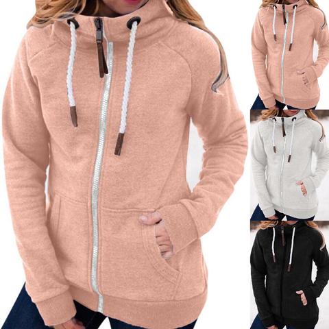 Sweat-shirt à manches longues pour femmes, couleur unie, sweat-shirt à capuche, fermeture éclair, poche, manteau chaud et doux, vêtements pour femmes, 2022 ► Photo 1/6