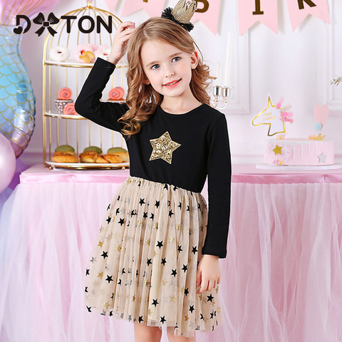 DXTON – robe de princesse en coton pour filles, à manches longues, avec paillettes, étoile, vêtements d'hiver pour enfants ► Photo 1/6