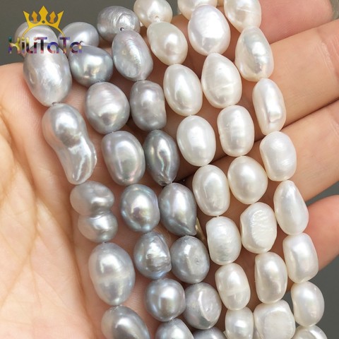 Perles d'eau douce naturelles irrégulières de 9 à 10mm, en vrac, blanches, grises, pour la fabrication de bijoux, Bracelet, clous d'oreilles, accessoires de 15 pouces ► Photo 1/6