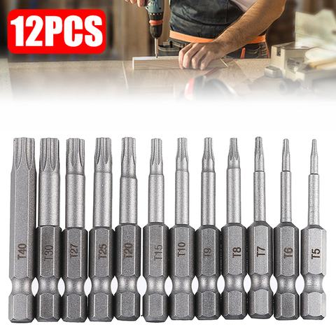 12 pièces 50mm T5-T40 embouts de tournevis Torx magnétique 1/4 