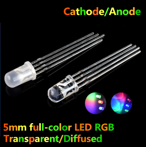 20 pièces 5mm couleur LED rvb rouge/vert/bleu Cathode commune/Anode quatre pieds Transparent/lumière de couleur diffuse 5mm diode colorée ► Photo 1/3