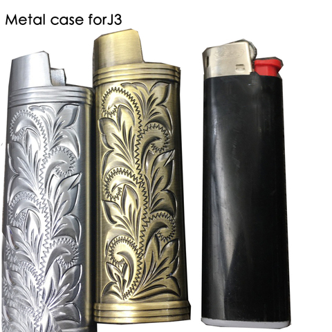 Coque de protection à motif en alliage de Zinc étui à briquet, boîte antidéflagrante pour briquet à gaz bic j3 ► Photo 1/6