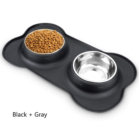 Antidérapant Double Bol Pour Chien Avec Tapis En Silicone Durable D'eau En Acier Inoxydable Distributeur De Nourriture Pour Animaux De Compagnie Bols Pour chiens Chats ► Photo 1/6