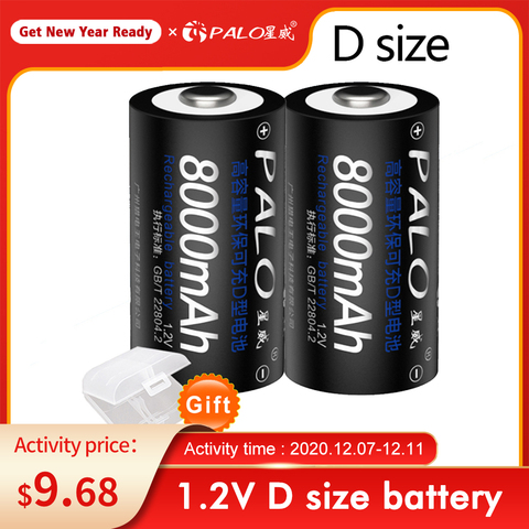 2 pcs 8000 mah 1.2 v D taille rechargeable batteries pour Jouet instruments caméra microphone cuisinière à gaz avec 1 batterie boîte ► Photo 1/6