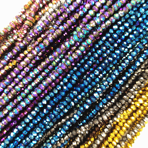 Perles de verre en cristal à facettes, toutes les couleurs, 1.5x2mm, Rondelle ample, entretoise, pour la fabrication de bijoux, bracelets et colliers ► Photo 1/6