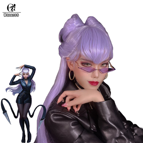 ROLECOS – perruque de Cosplay LOL KDA Baddest evelyn, perruques mixtes violettes et longues de 80CM pour femmes, couvre-chef d'halloween ► Photo 1/6