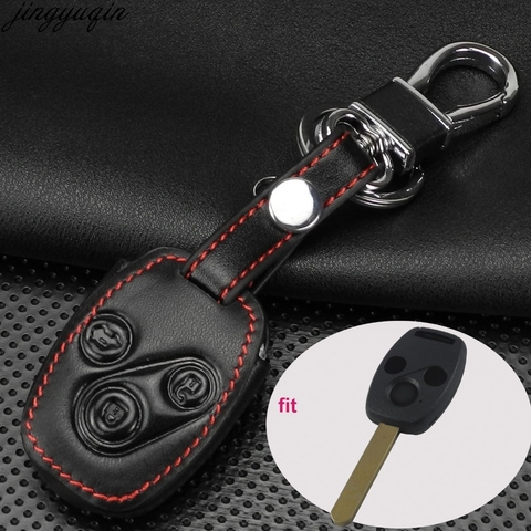 Télécommande 3 boutons en cuir porte-clés anneau voiture etui clés titulaire pour Honda cr-v Civic Insight Ridgeline 2003 2008 2009 Accord ► Photo 1/4