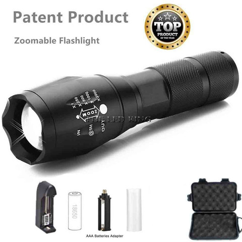 Lampe de poche à lumière LED, 5 modes, T6 L2, aluminium, imperméable, Zoomable, torche tactique, utilisation 18650 26650, batterie Rechargeable pour la chasse ► Photo 1/6